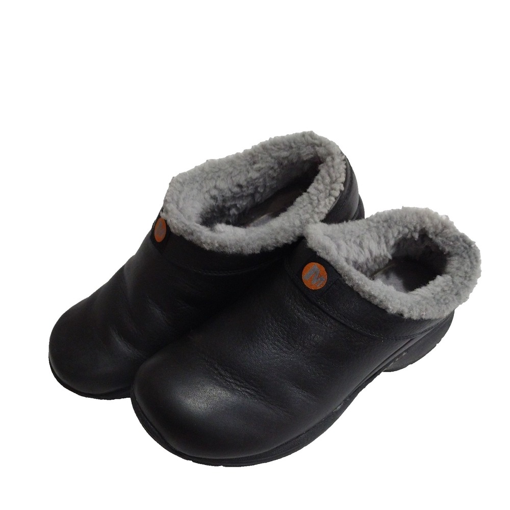 Womens Merrell Black Smooth Gray Fur Lined 9 Air Cushion Clog Type